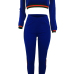  Leisure Round Neck Falbala Design Blue Knitting Two-piece Pants Set