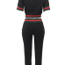  Leisure Round Neck Patchwork Black Knitting Two-piece Pants Set