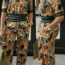  Leisure Round Neck Printed Patchwork Yellow Cotton Two-piece Pants Set