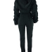  Leisure V Neck Long Sleeves Zipper Design Black Polyester Two-piece Pants Set