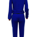  Leisure Zipper Design Dark Blue Knitting Two-piece Pants Set