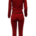  Leisure Zipper Design Wine Red Knitting Two-piece Pants Set