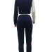  Multi Blending Pants Color Block O neck Long Sleeve Casual Two Pieces