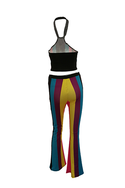  Multi Polyester Pants Color Block V Neck Sleeveless Sexy Two Pieces