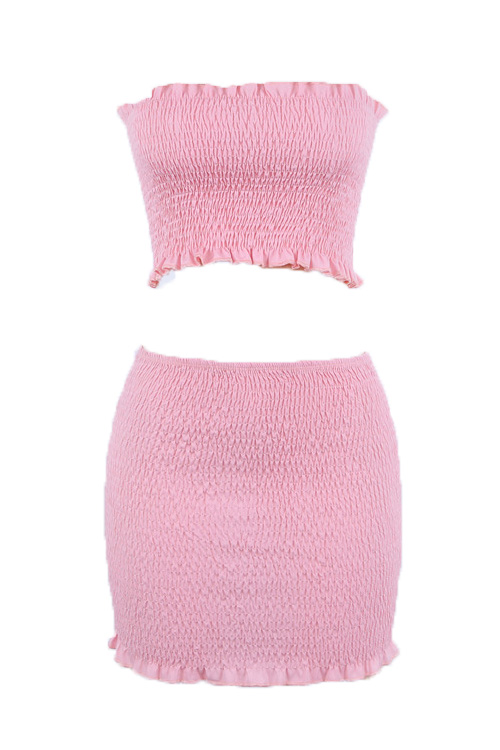  Pink Polyester Skirt Plain Bateau Neck Sleeveless Sexy Two Pieces