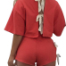  Red Cotton Shorts Solid O neck Short Sleeve Sexy Two Pieces