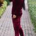  Red Velvet Pants Plain O neck Long Sleeve Casual Two Pieces