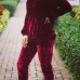  Red Velvet Pants Plain O neck Long Sleeve Casual Two Pieces