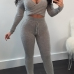  Sexy Bateau Neck Cross Chest Hollow-out Grey Polyester Two-Piece Pants Set