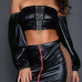  Sexy Bateau Neck Hollow-out Zipper Design Black PU Two-piece Skirt Set