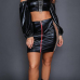  Sexy Bateau Neck Hollow-out Zipper Design Black PU Two-piece Skirt Set