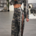  Sexy Camouflage Printed Side Split Polyester Two-piece Pants Set