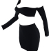  Sexy Dew Shoulder Black Cotton Two-piece Skirt Set