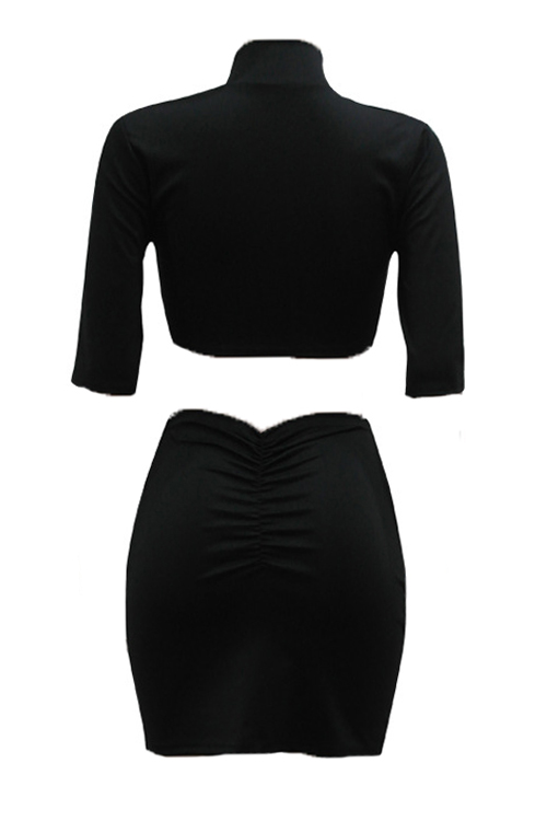  Sexy Hollow-out Black Cotton Two-piece Skirt Set