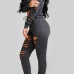  Sexy Hollow-out Grey Polyester Two-piece Pants Set