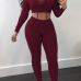  Sexy Hooded Collar Lace-up Hollow-out Wine Red Blending Two-piece Pants Set