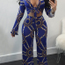  Sexy Printed Blue Cotton Blends Two-piece Pants Set