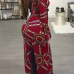  Sexy Printed Wine Red Cotton Blends Two-piece Pants Set