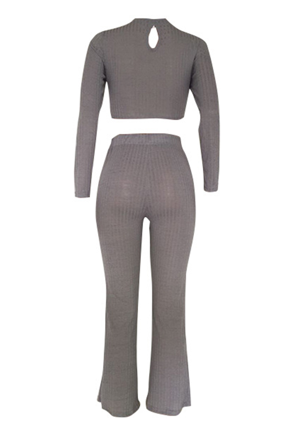  Sexy Round Neck Hollow-out Grey Cotton Two-piece Pants Set
