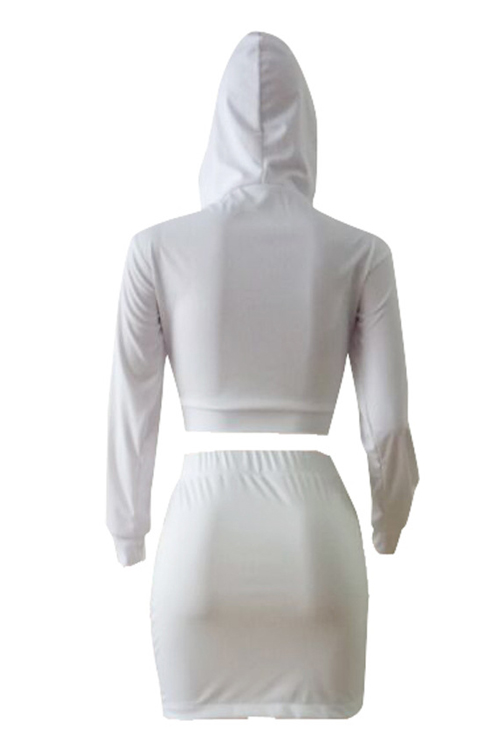  Sexy Round Neck Hollow-out White Cotton Two-piece Skirt Set