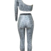  Sexy Show A Shoulder Grey Polyester Two-piece Pants Set