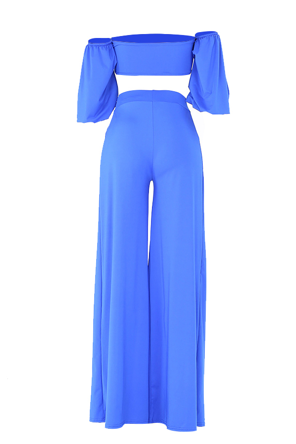  Sexy Strapless High Slit Blue Qmilch Two-piece Pants Set
