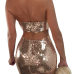  Sexy Strapless Hollow-out Gold Polyester Two-piece Skirt Set(Without Coat)