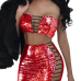  Sexy Strapless Hollow-out Red Polyester Two-piece Skirt Set(Without Coat)