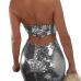  Sexy Strapless Hollow-out Silver Polyester Two-piece Skirt Set(Without Coat)
