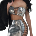  Sexy Strapless Hollow-out Silver Polyester Two-piece Skirt Set(Without Coat)