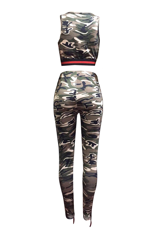  Sexy U-shaped Camouflage Printed Milk Fiber Two-piece Pants Set