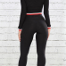  Sexy V Neck Zipper Design Black Cotton Two-piece Pants Set