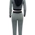  Stylish Hooded Collar Patchwork Grey Blending Two-piece Pants Set