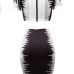  Stylish Round Neck Black-white Printed Polyester Two-piece Skirt Set
