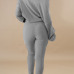  Stylish Sloping Shoulder Drawstring Grey Cotton Two-Piece Pants Set