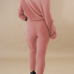  Stylish Sloping Shoulder Drawstring Pink Cotton Two-Piece Pants Set
