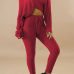  Stylish Sloping Shoulder Drawstring Wine Red Cotton Two-Piece Pants Set