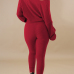  Stylish Sloping Shoulder Drawstring Wine Red Cotton Two-Piece Pants Set