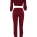  Trendy Bateau Neck Lacing Purplish Red Blending Two-piece Pants Set