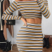  Trendy Dew Shoulder Striped Blending Two-piece Skirt Set