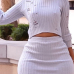  Trendy Round Neck Broken Holes White Cotton Blends Two-piece Skirt Set