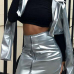  Trendy Turndown Collar Zipper Design Silver Polyester Two-piece Skirt Set