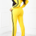  Yellow Cotton Blends Pants Plain Turndown Collar Long Sleeve Casual Two Pieces
