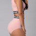 Alluring O Neck Sleeveless Patchwork Pink Cotton Blend Two-piece Shorts Set