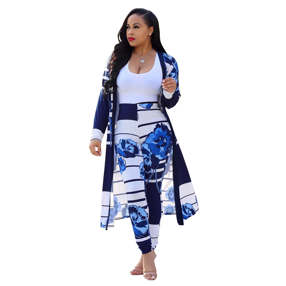 Best selling European and American sexy printed cardigan long-sleeved two-piece nightclub clothing #94962