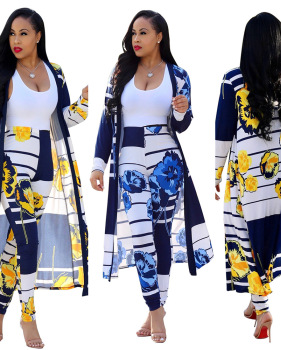 Best selling European and American sexy printed cardigan long-sleeved two-piece nightclub clothing #94962