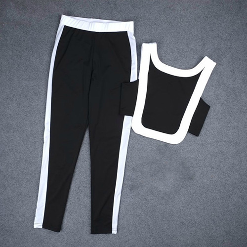 Black Cotton Pants Color Block Sleeveless Casual Two Pieces