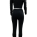 Black Qmilch Pants Solid O neck Long Sleeve Sexy Two Pieces