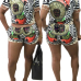 Bohemian Style Round Neck Short Sleeves Printed Qmilch Two-piece Shorts Set