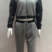 Casual Long Sleeves PU Patchwork Grey Cottob Blend Two-piece Hooded Sweat Set(Please in Kind Prevail)